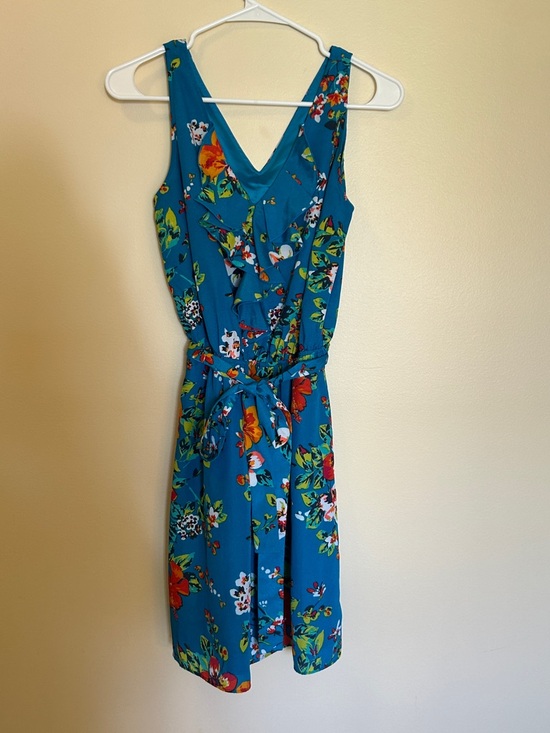 Express Dresses & Skirts - Express Teal Floral Mini Dress | Belted Ruffle Summer Dress | Women’s Date Night